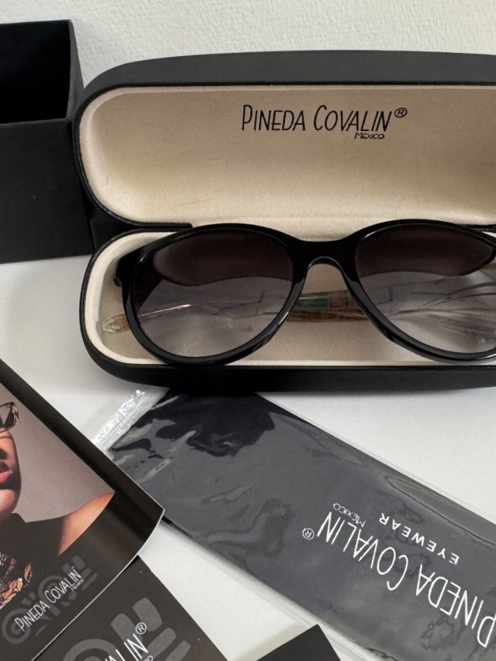 Pineda Covalin Black Sunglasses Printed Arms Swarovski Crystal Accents NEW - Picture 4 of 9